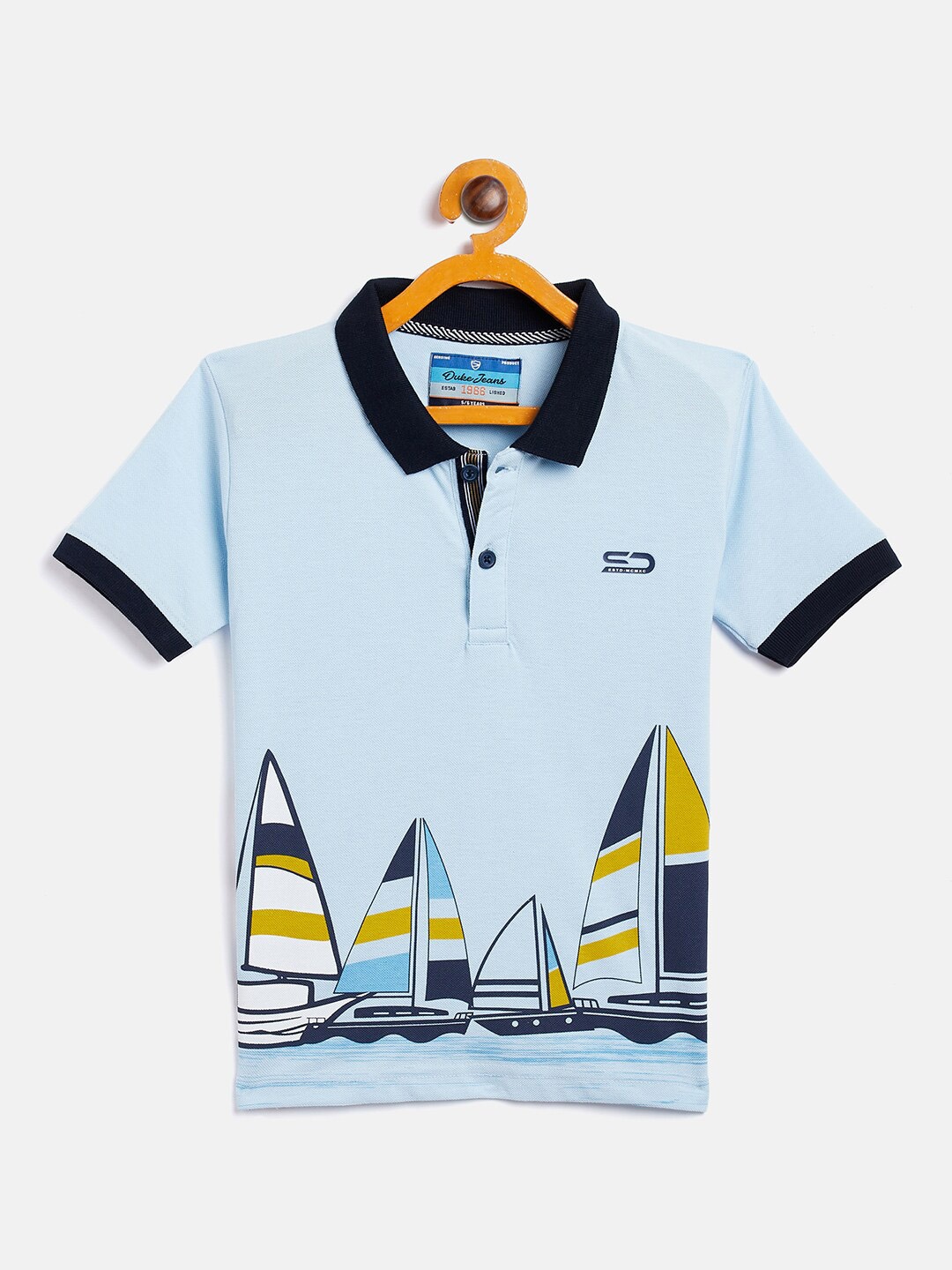 

Duke Boys Blue Printed Polo Collar T-shirt