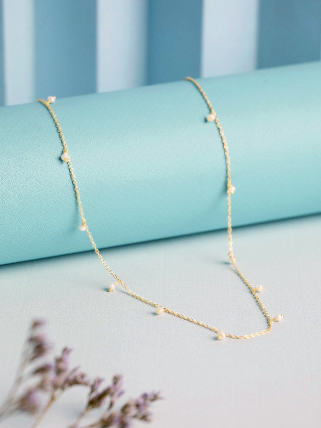 

Rubans 925 Sterling Silver Gold-Plated Fresh Water Cultured Pearls Minimal Necklace