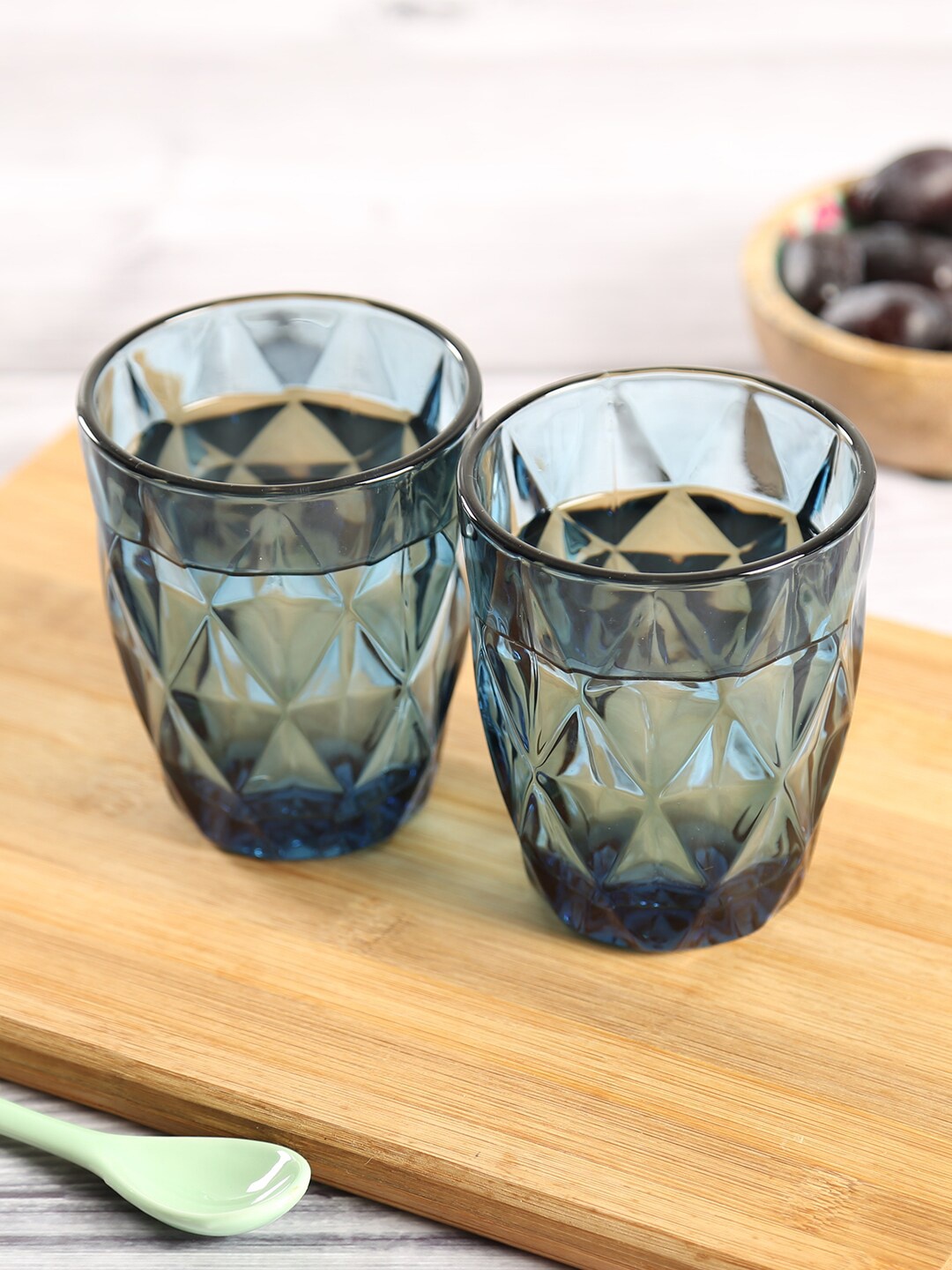 

India Circus by Krsnaa Mehta Blue Textured Pack Of 2 Embossed Glass