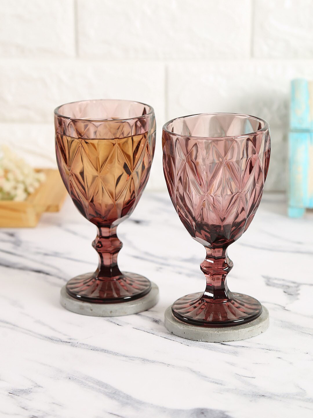 

India Circus by Krsnaa Mehta Set Of 2 Rose Gold-Toned Textured Wine Glasses