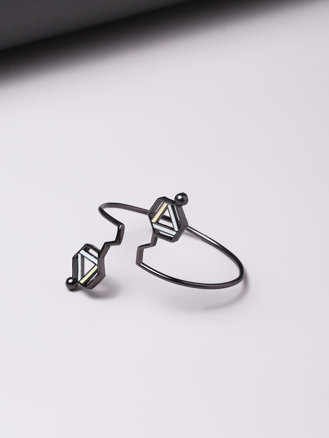 

Voylla Women Black & White Brass Rhodium-Plated Cuff Bracelet