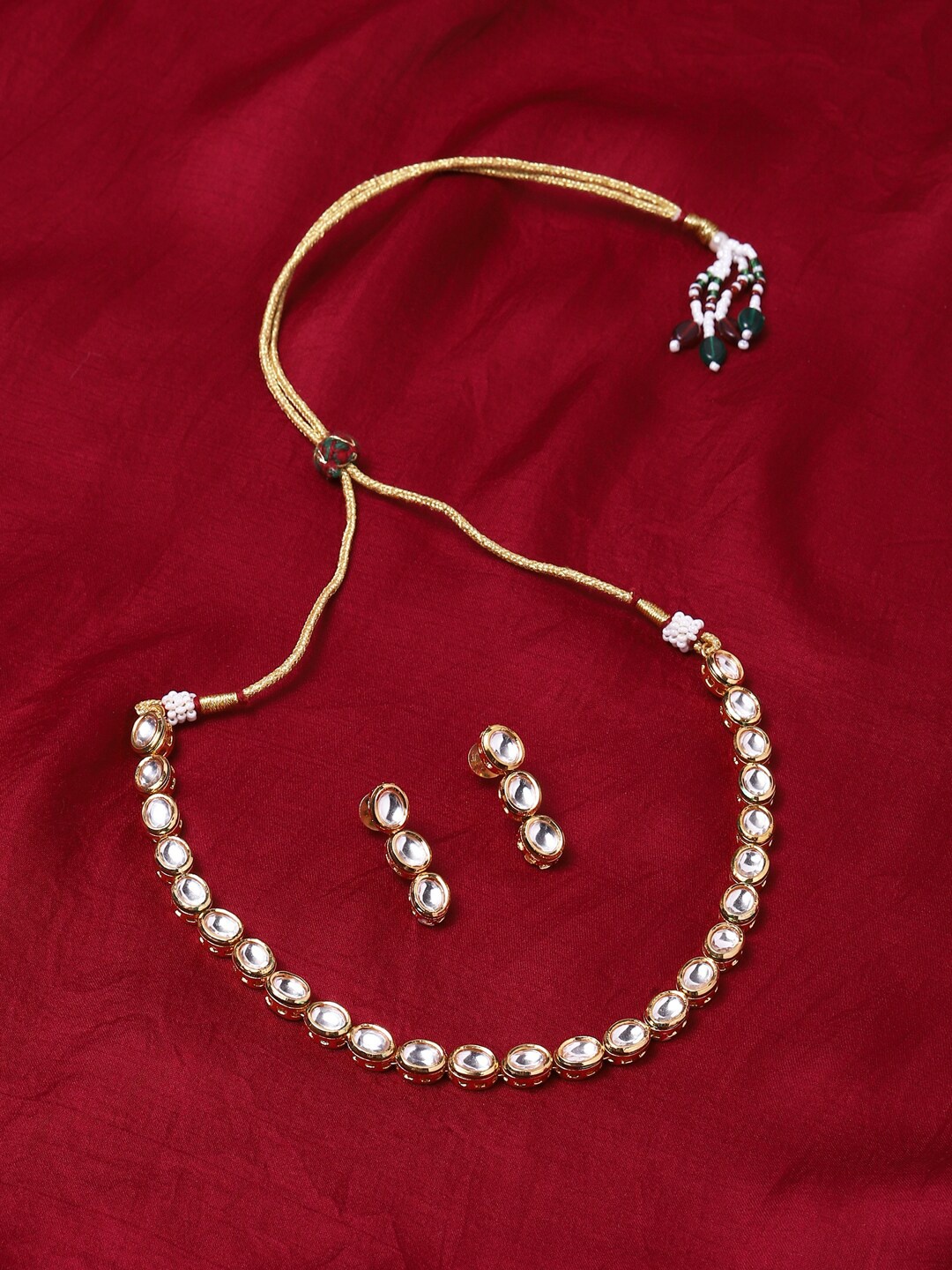 

Voylla Gold-Plated & White Kundan Brass Jewellery Set