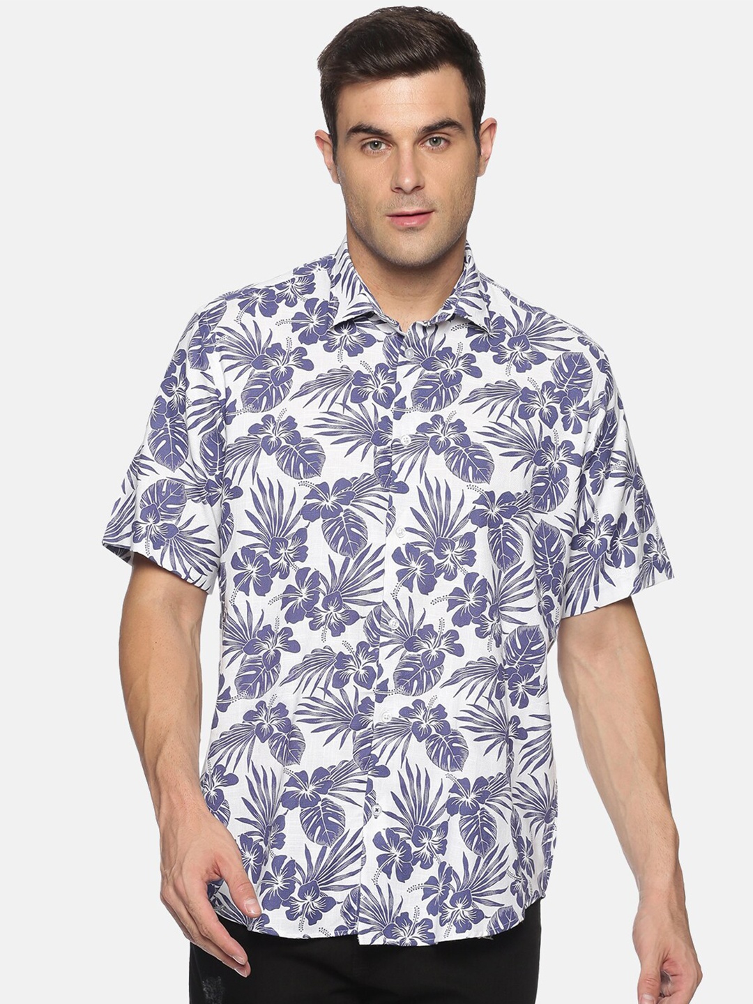 

DON VINO Men White Relaxed Floral Printed Party Shirt