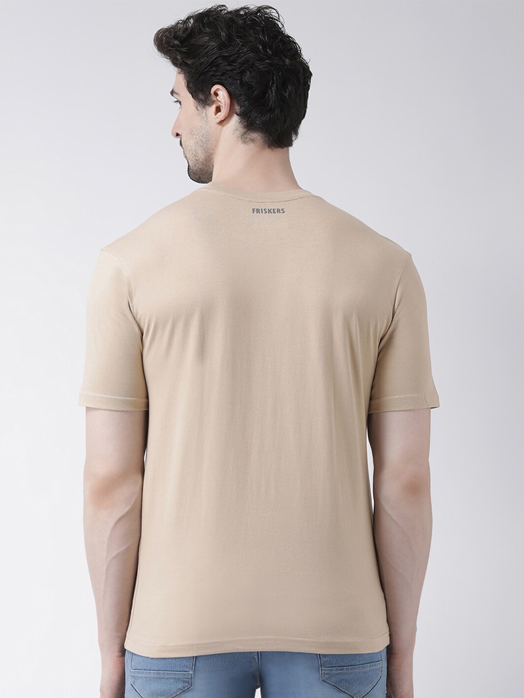 

Friskers Men Beige Raw Edge T-shirt