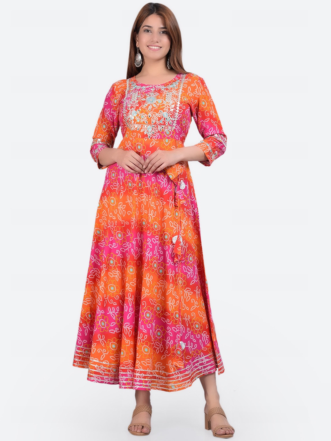 

ERISHA Women Pink Bandhani Printed Anarkali Kurta