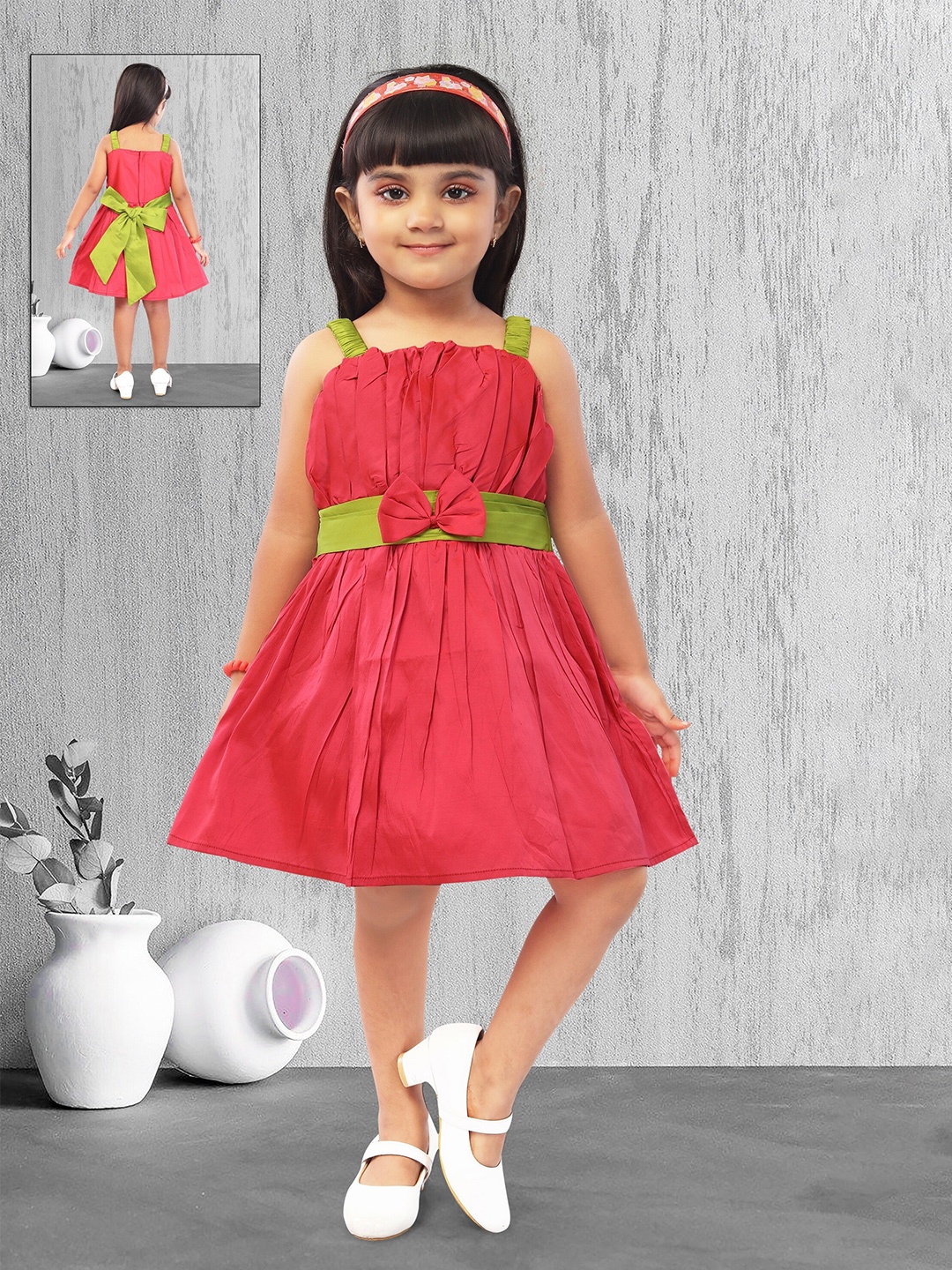 

The Magic Wand girls Fuchsia & Green Satin Dress