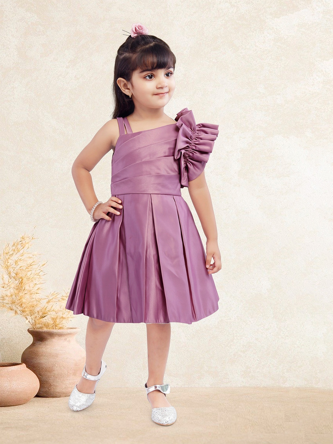 

The Magic Wand girls Purple One Shoulder Satin Dress