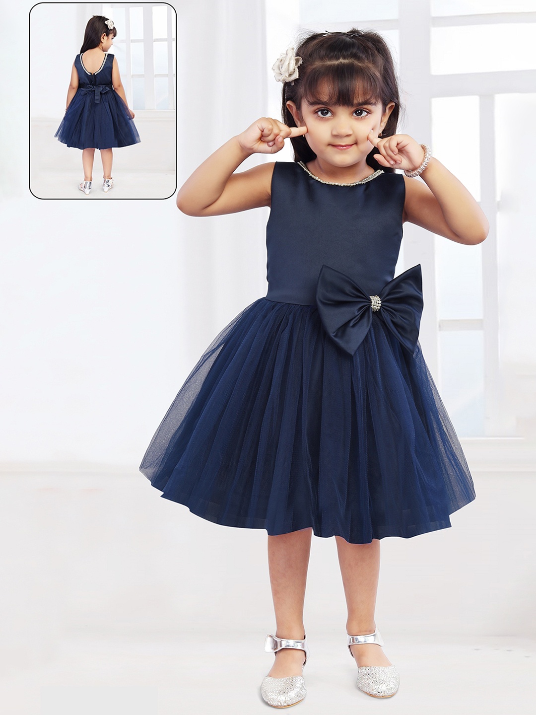 

The Magic Wand girls Navy Blue Net Dress