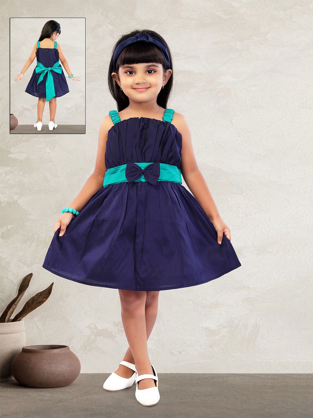 

The Magic Wand girls Navy Blue Satin Dress