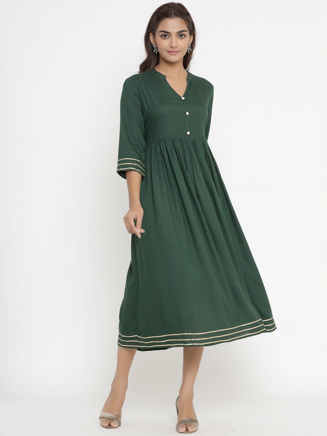 

MIRAVAN Green Empire Midi Dress