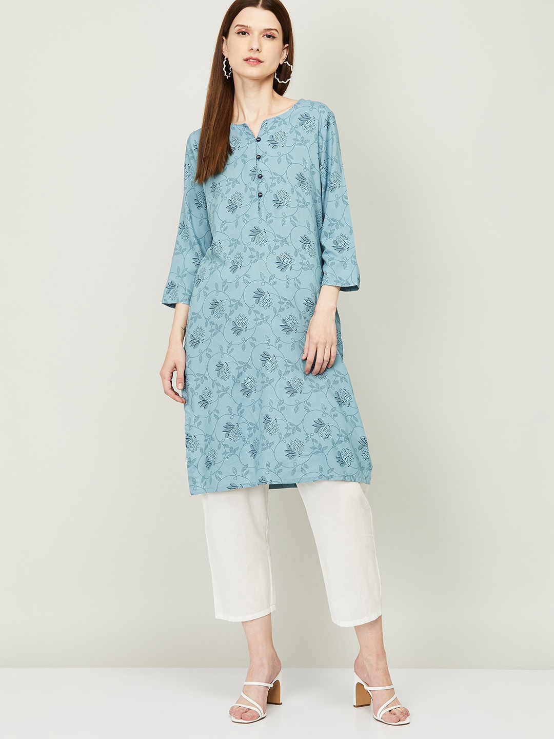 

Melange by Lifestyle Women Blue Floral Printed Kurta