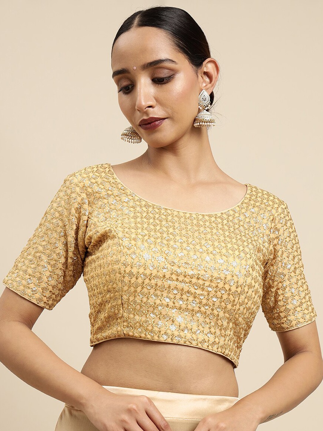 

MIMOSA Women Brown Embroidered Readymade Blouse