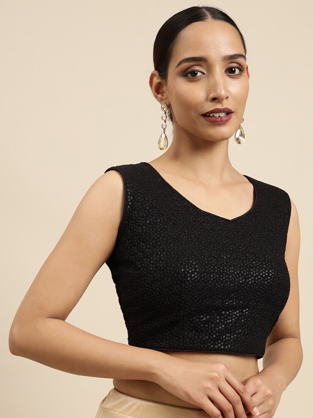 

MIMOSA Women Black Sequins Embellished Readymade Saree Blouse