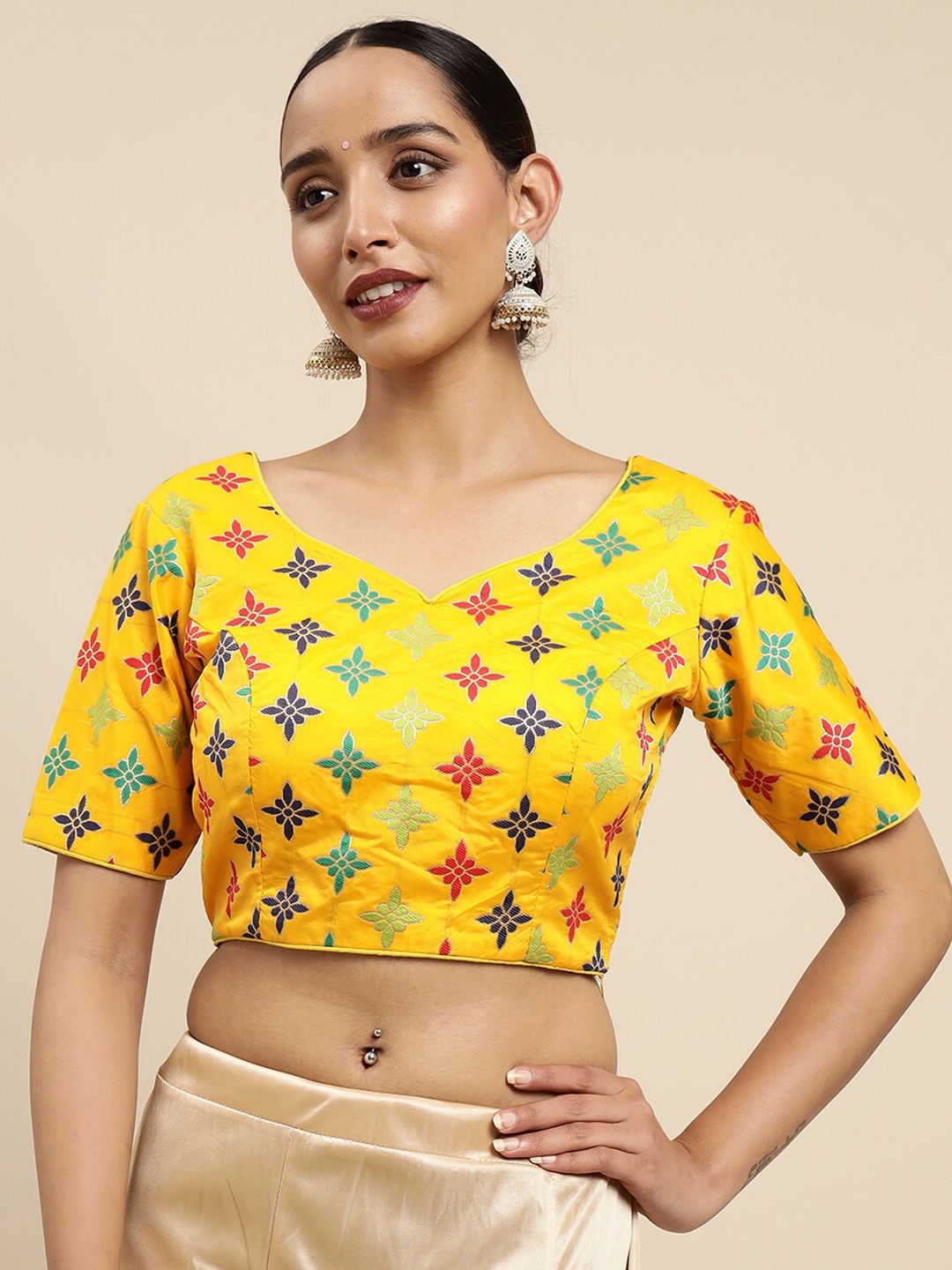 

MIMOSA Women Yellow & Red Woven Design Readymade Blouse