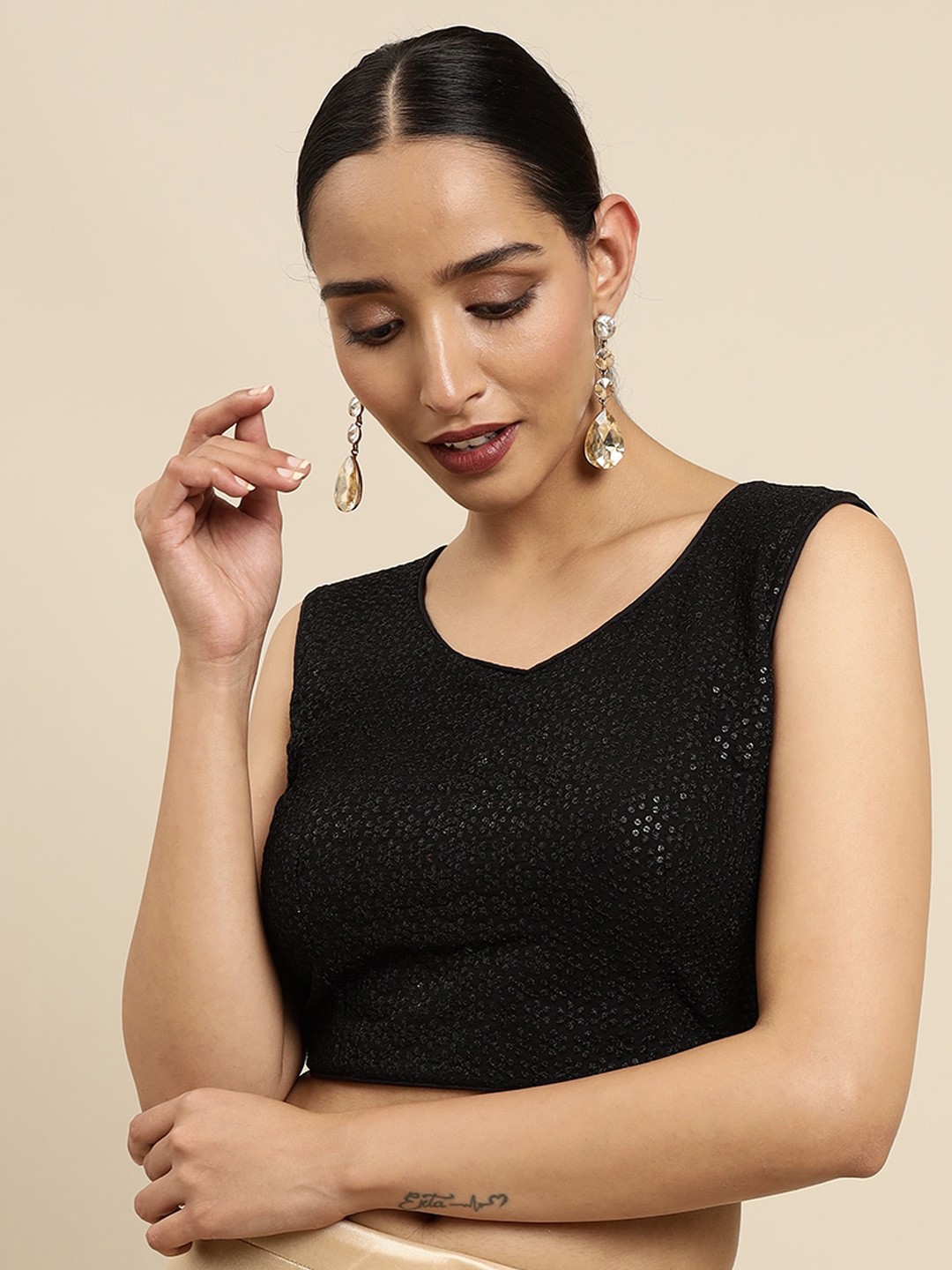 

MIMOSA Women Black Embroidered Ready Made Saree Blouse