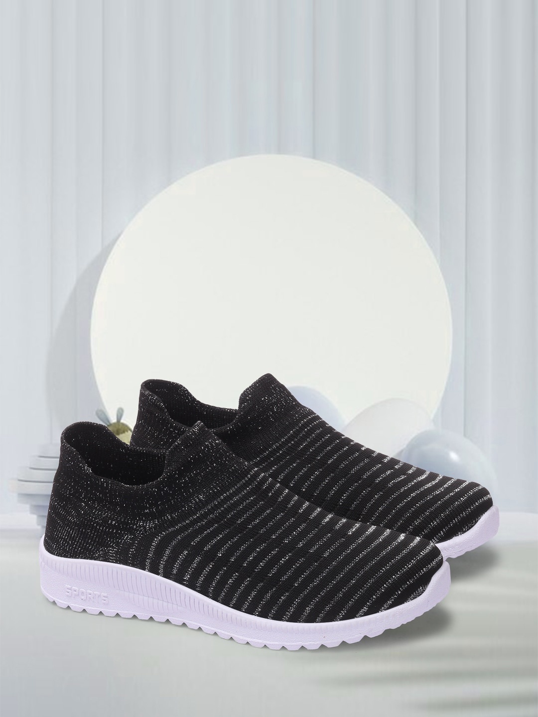 

ZAPATOZ Women Black Striped Slip-On Sneakers