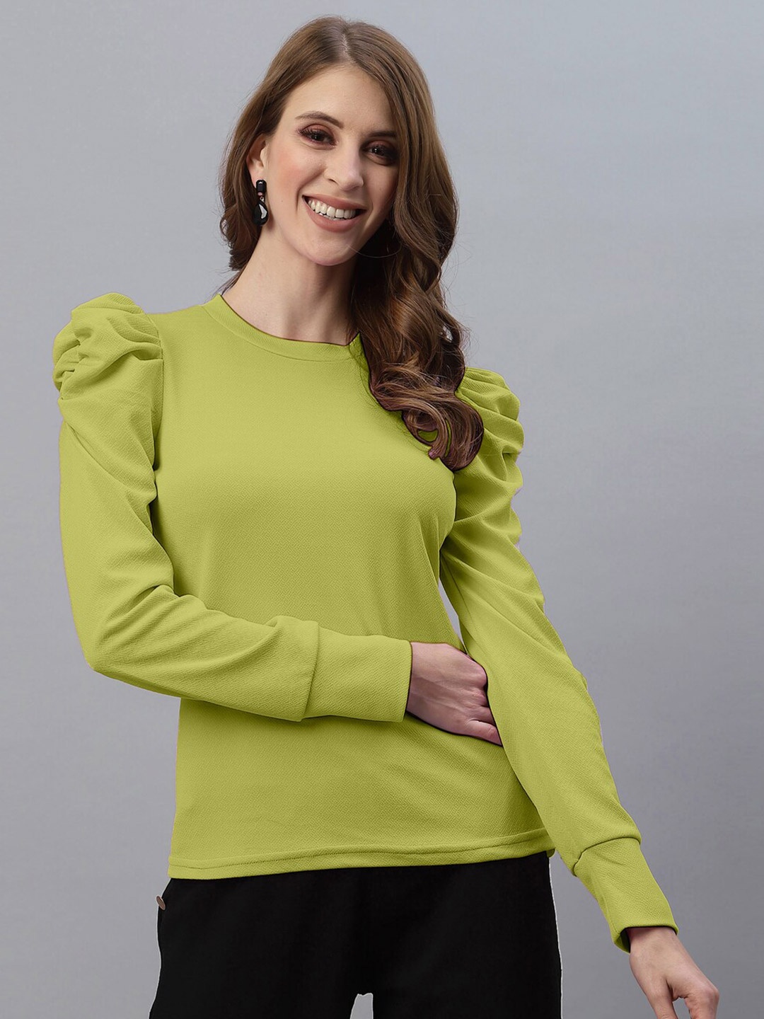 

Selvia Green Bishop Sleeves Scuba Lace Top