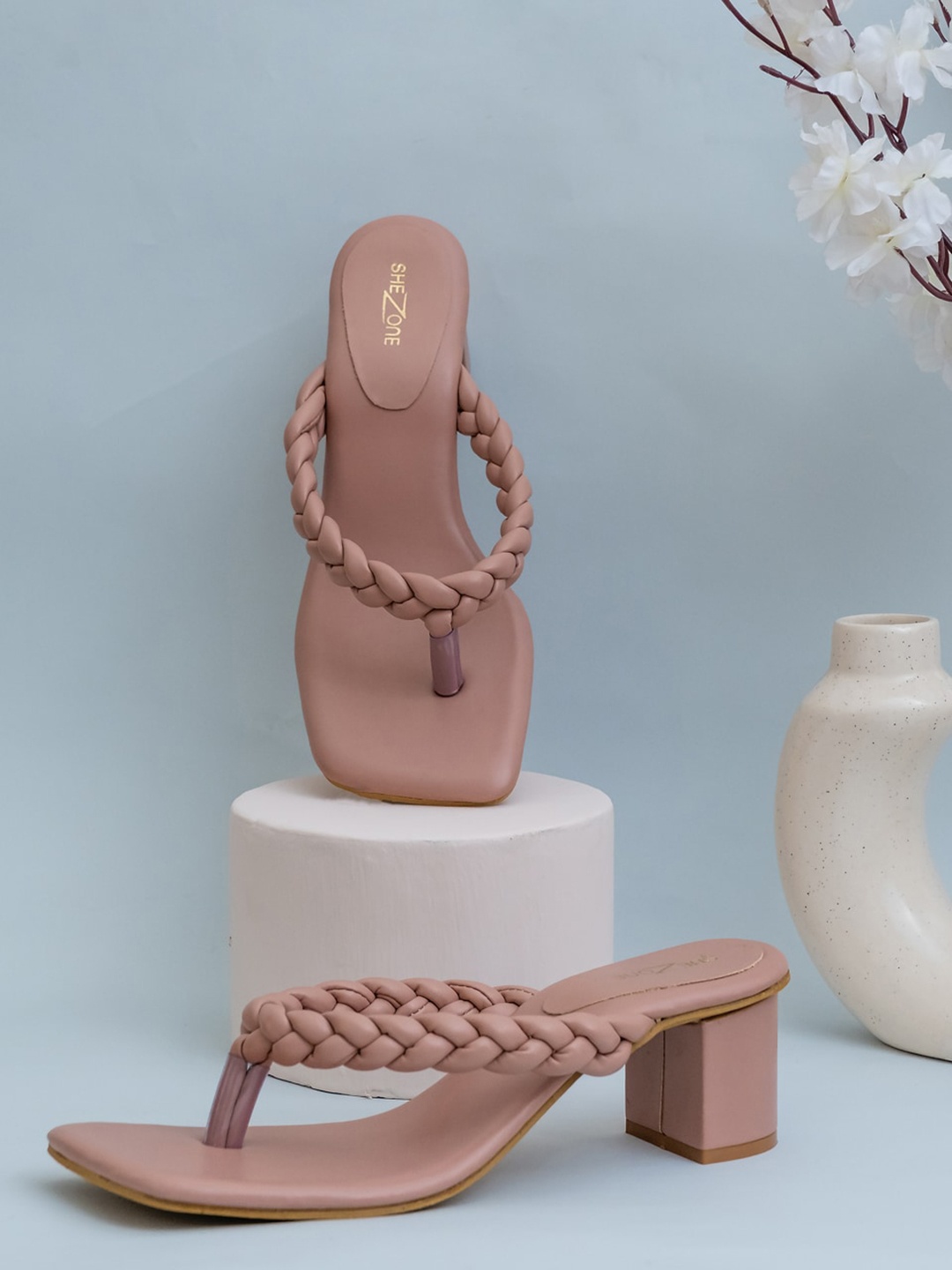 

Shezone Peach-Coloured Block Sandals