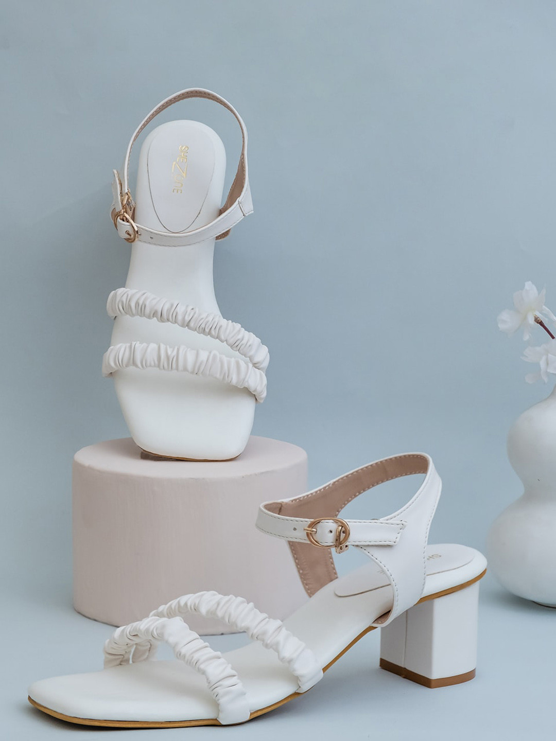 

Shezone White Embellished Block Heels