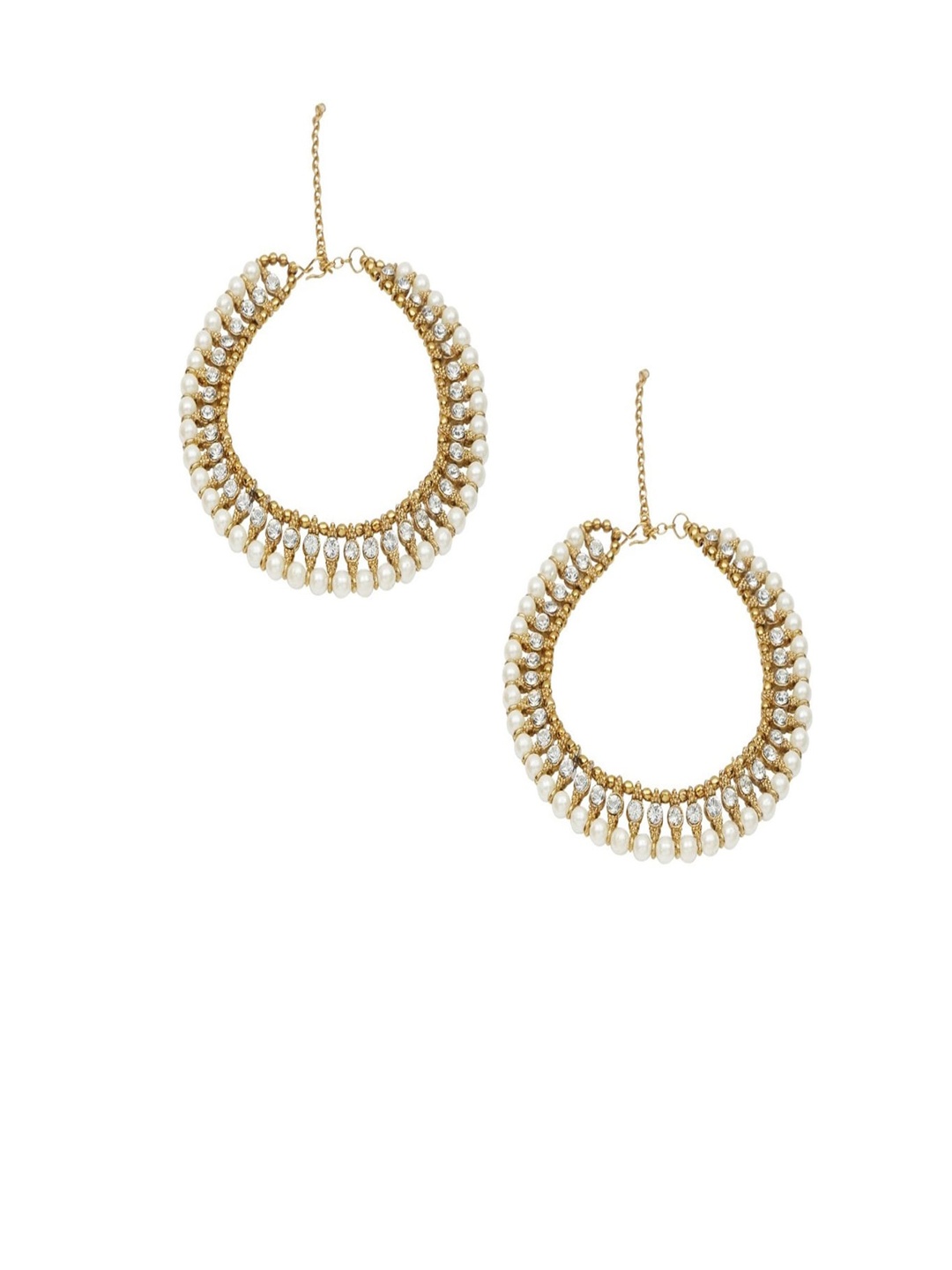 

Efulgenz Set of 2 Gold-Plated White Crystal Studded & Pearl Beaded Anklet