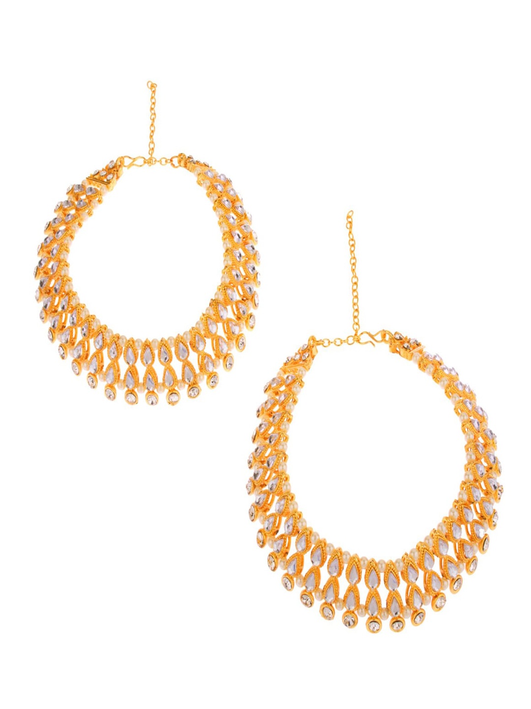 

Efulgenz Gold-Plated & White Crystals-Studded Traditional Antique Anklet