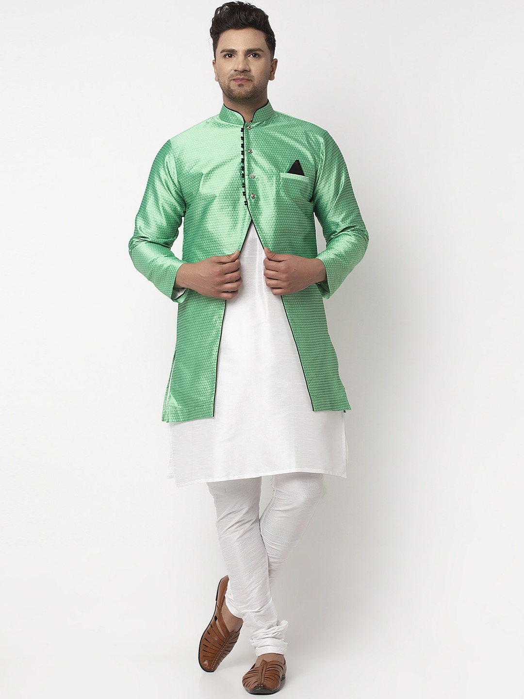 

Benstoke Men White Dupion Silk Kurta With Pajama