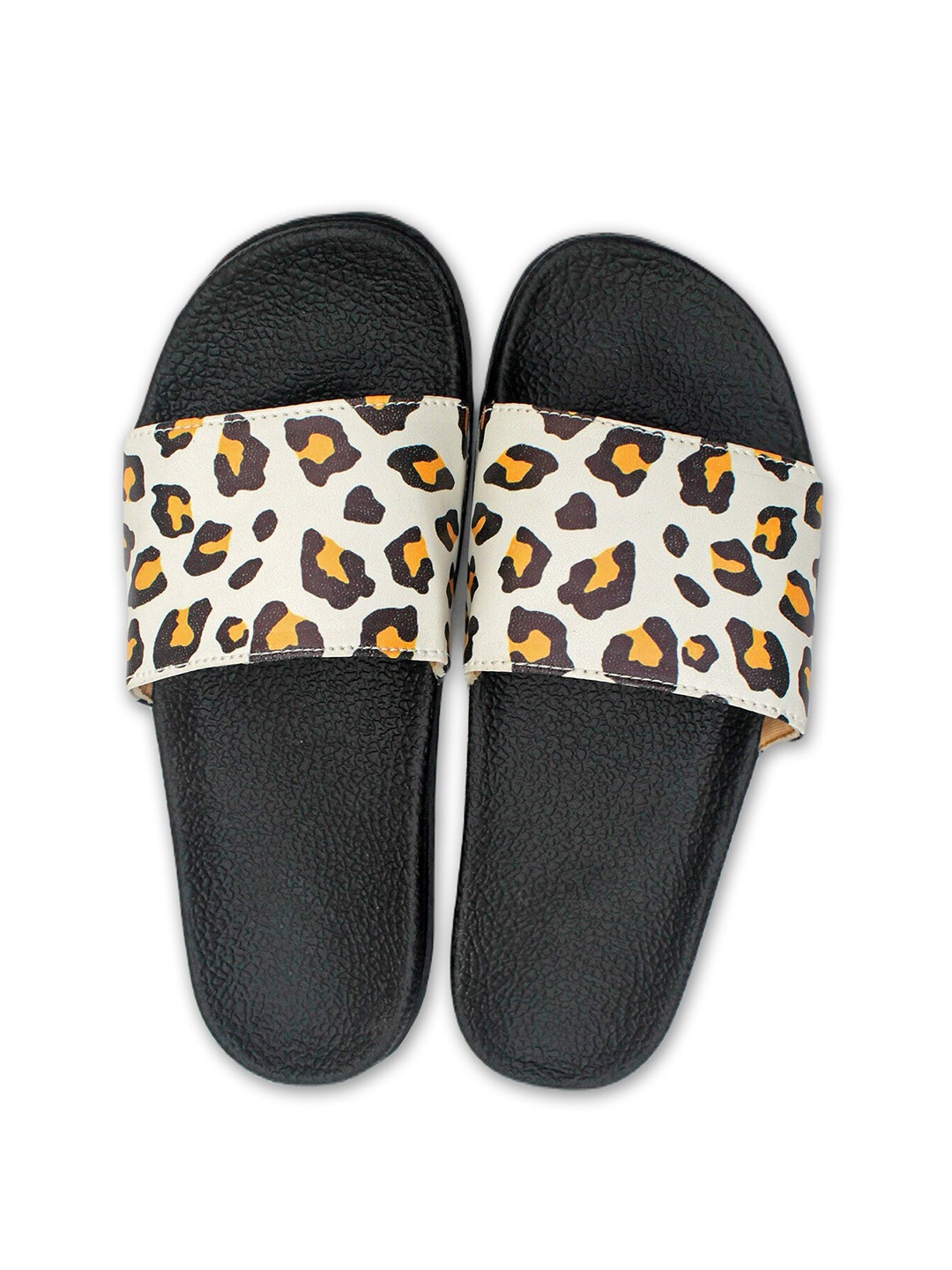 

ADIVER Women Black & Orange Printed Sliders