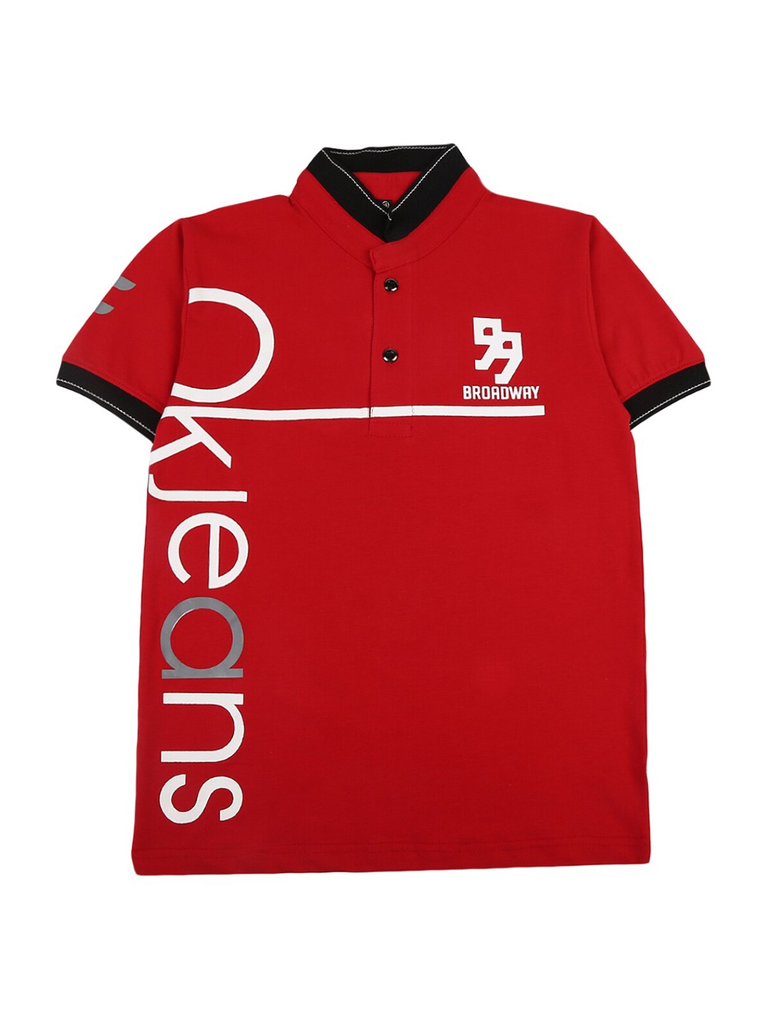 

V-Mart Boys Red & Black Typography Printed Polo Collar T-shirt