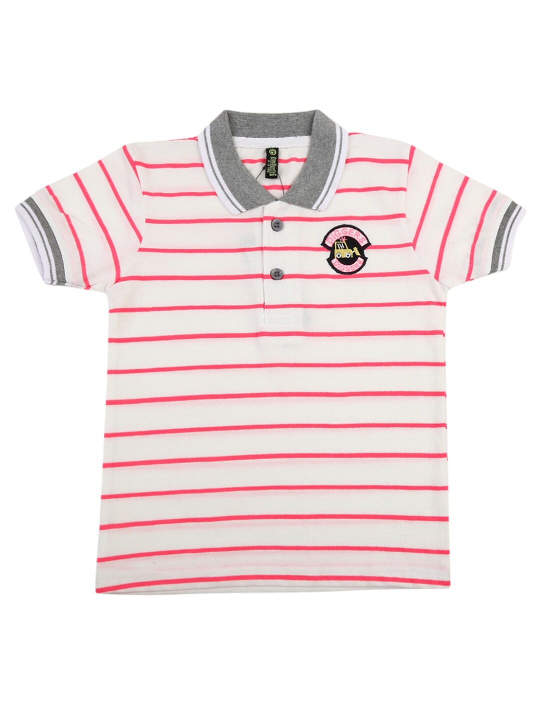 

V-Mart Boys Pink & White Striped Polo Collar T-shirt