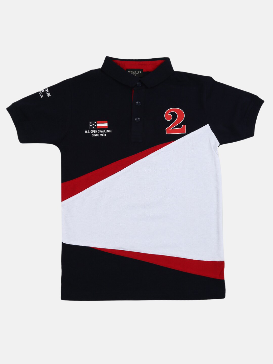 

V-Mart Boys Navy Blue & White Colourblocked Polo Collar T-shirt