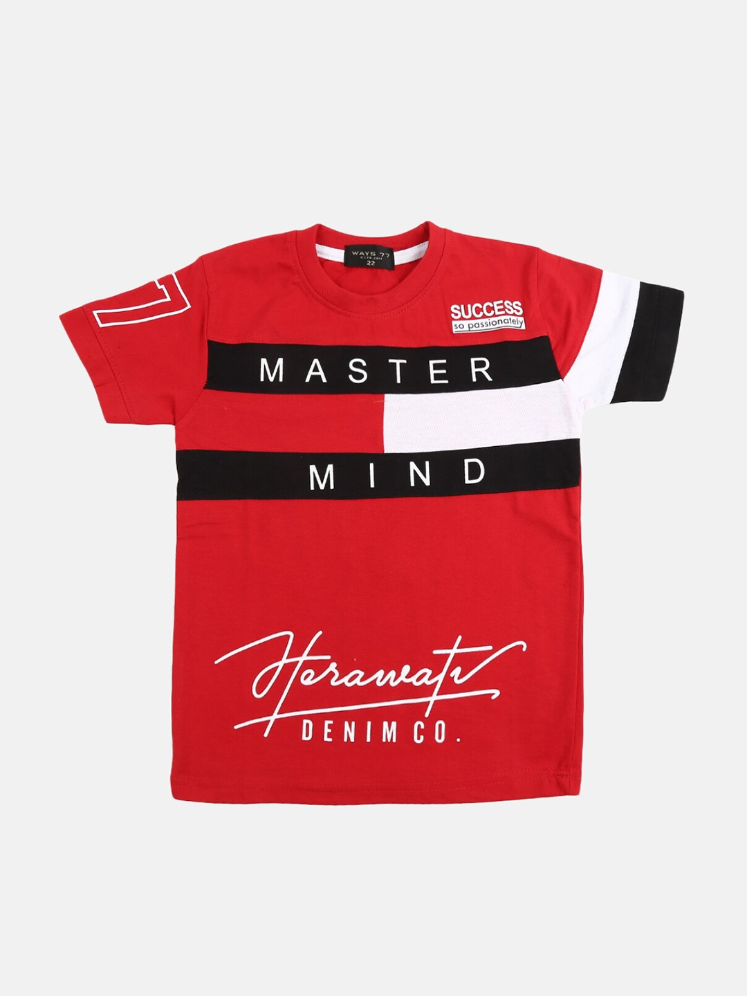 

V-Mart Boys Red & Black Typography Printed T-shirt