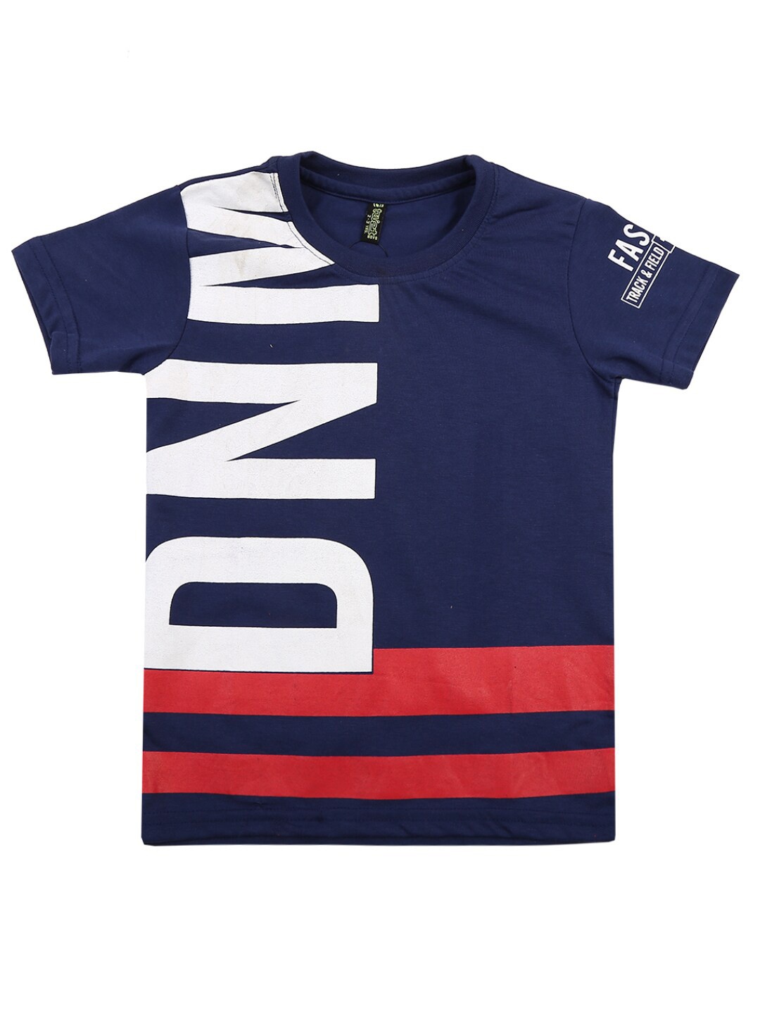 

V-Mart Boys Blue & Red Typography Striped T-shirt