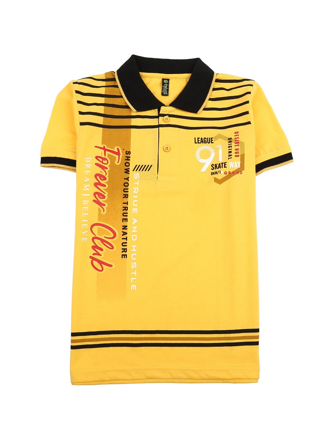 

V-Mart Boys Yellow & Black Striped Polo Collar T-shirt