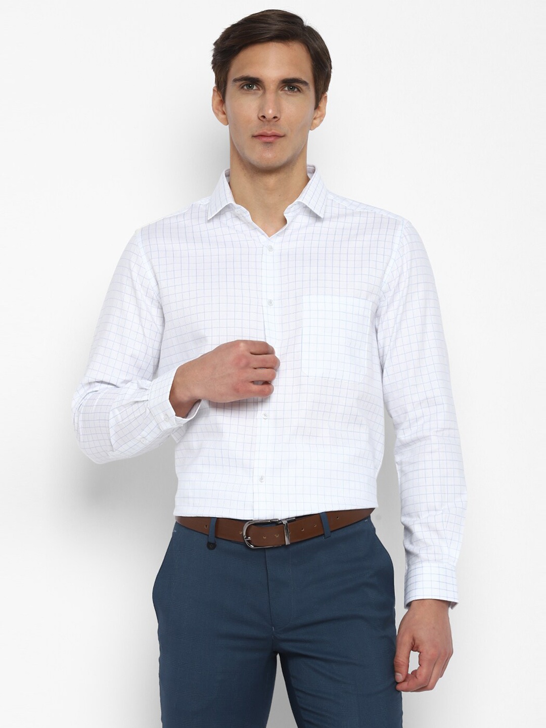

Turtle Men White Grid Tattersall Checks Checked Casual Shirt