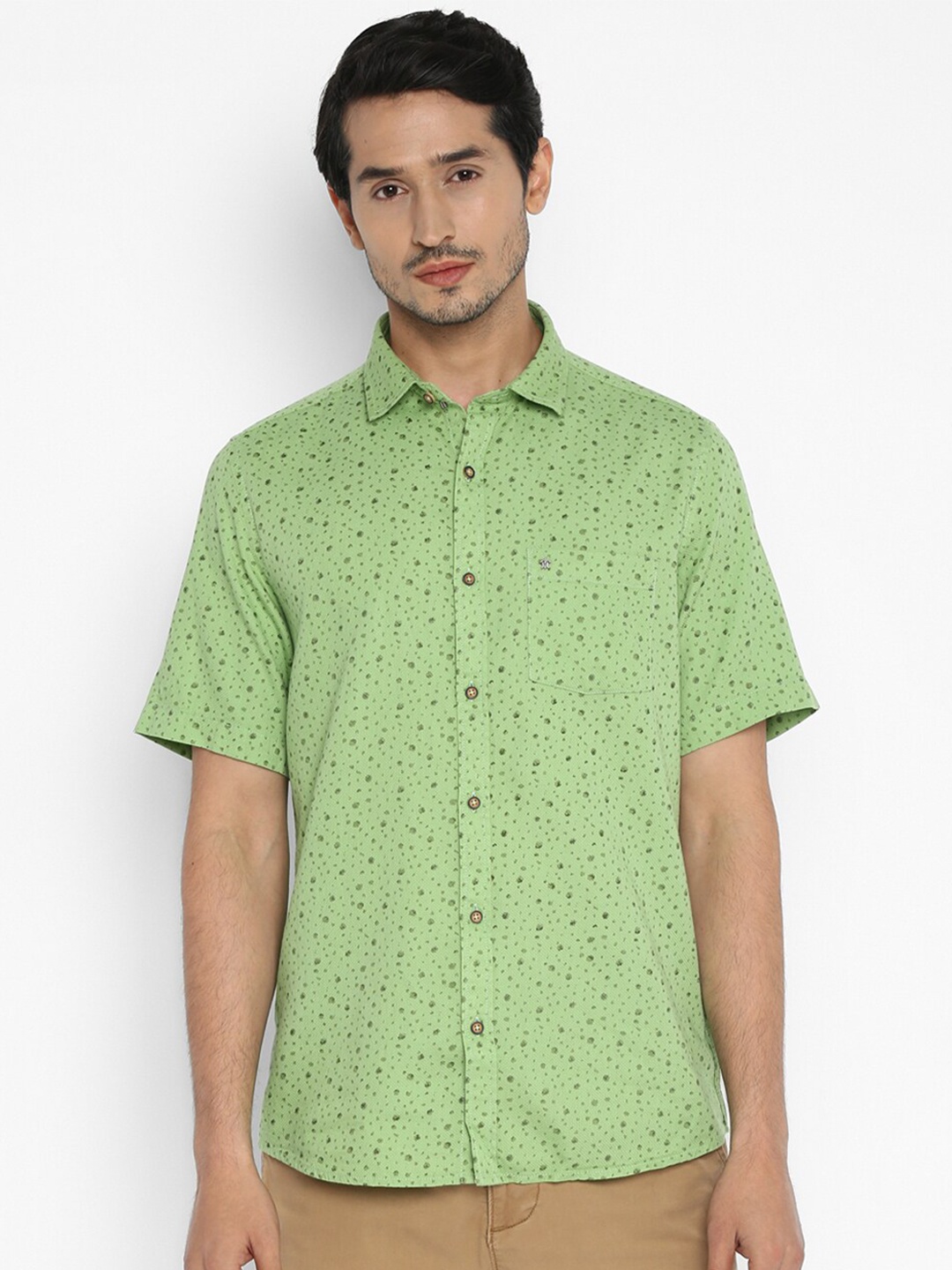 

Turtle Men Green Slim Fit Printed Casual Shirt