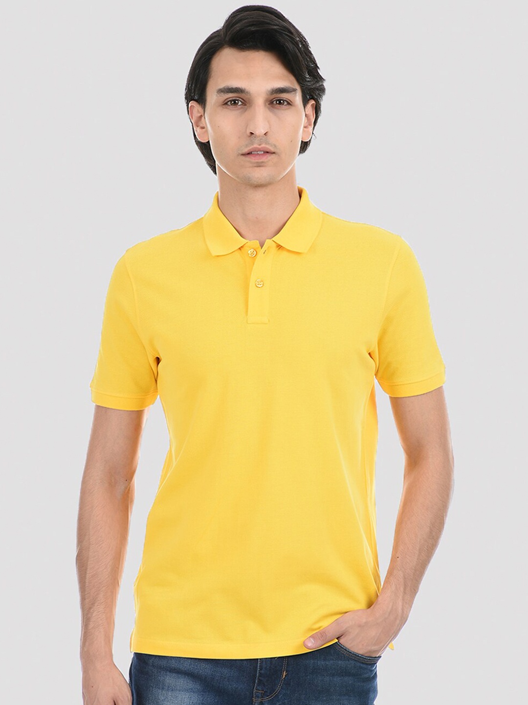 

ONEWAY Men Solid Polo Collar Cotton T-Shirt, Yellow