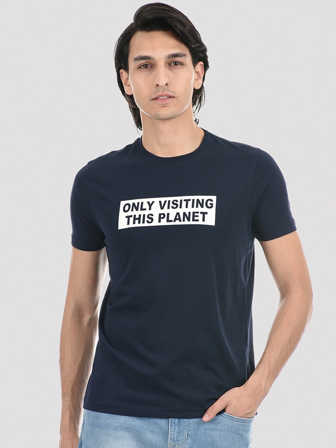 

ONEWAY Men Navy Blue Typography Printed T-shirt
