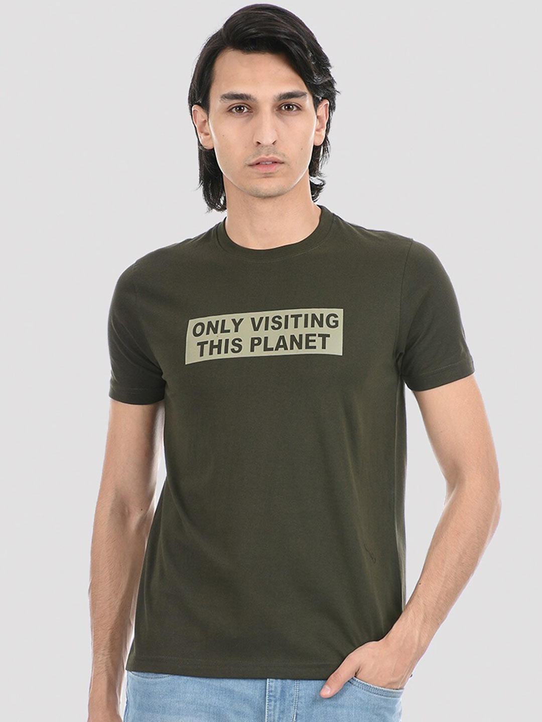 

ONEWAY Men Olive Green Printed T-shirt