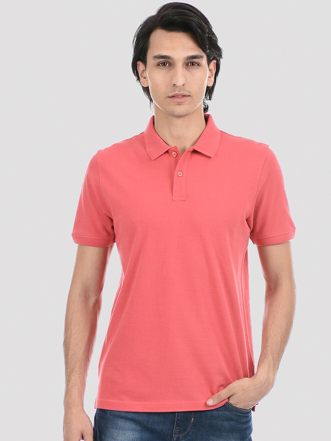 

ONEWAY Men Pink Polo Collar T-shirt