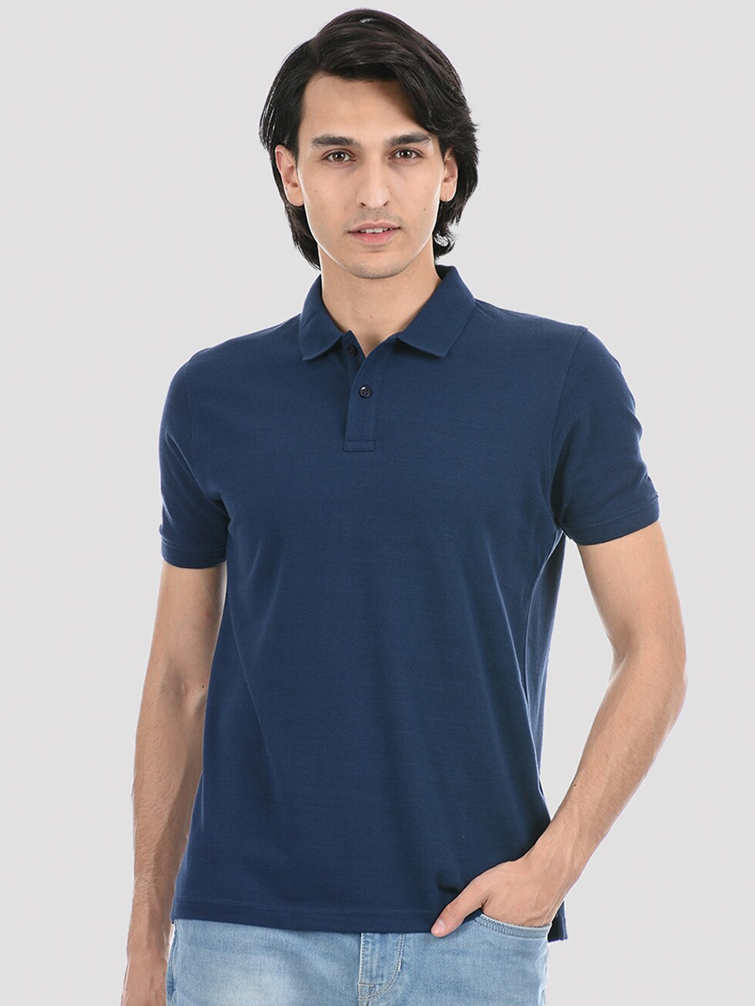 

ONEWAY Men Navy Blue Polo Collar T-shirt