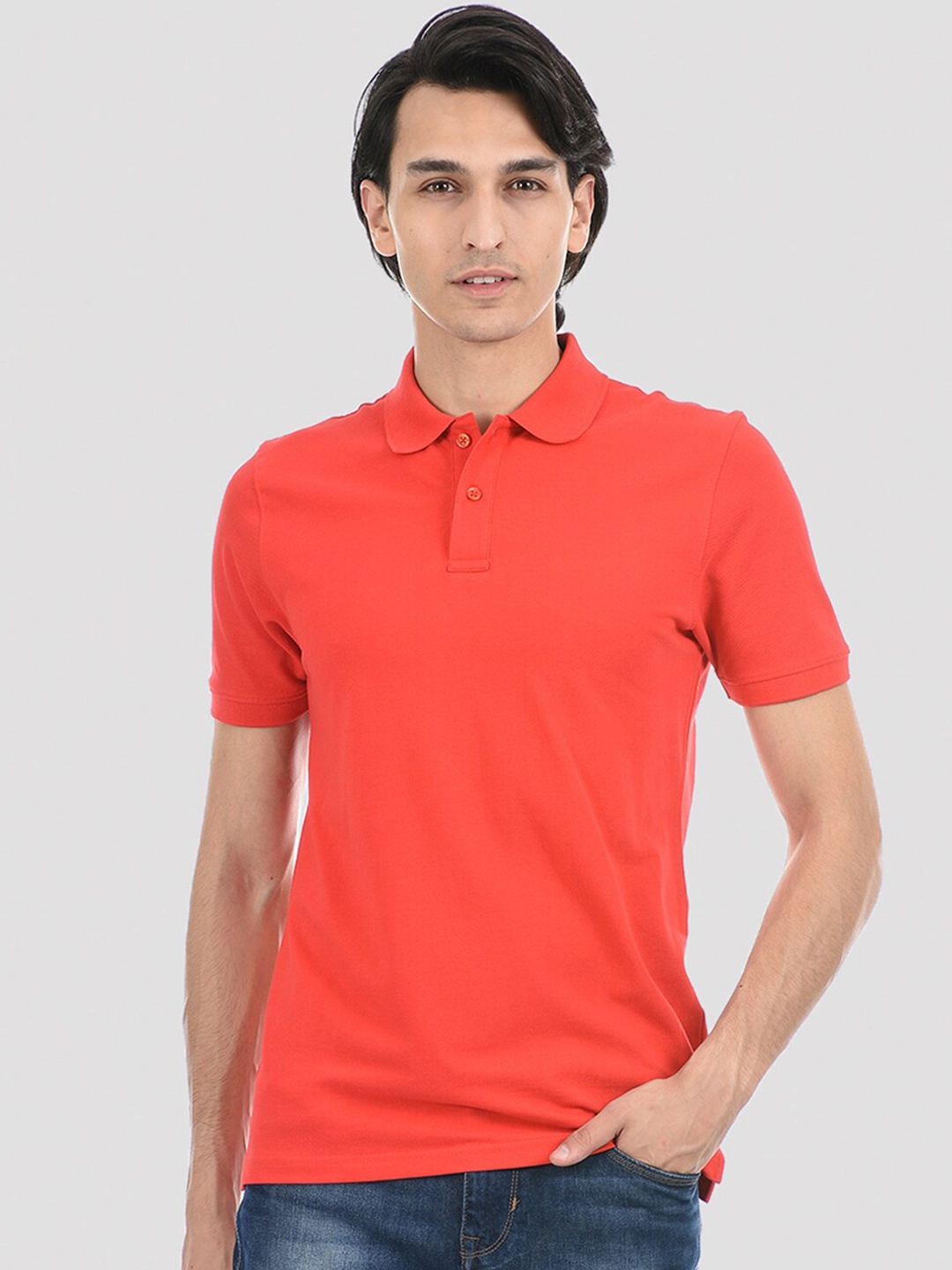 

ONEWAY Men Red Polo Collar T-shirt