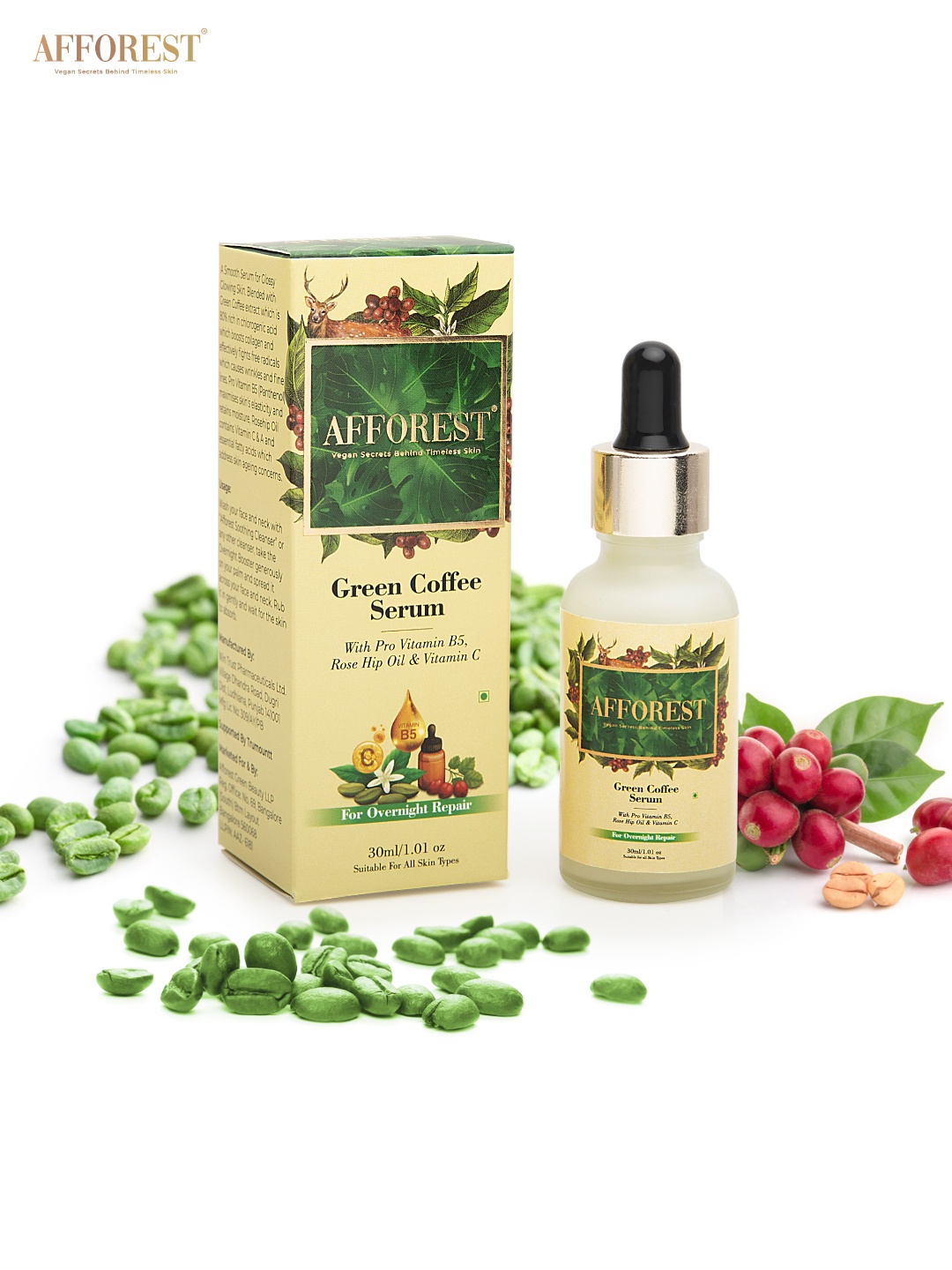 

AFFOREST Green Coffee Face Serum with Pro Vitamin B5 & Rose Hip Oil - 30ml, Beige