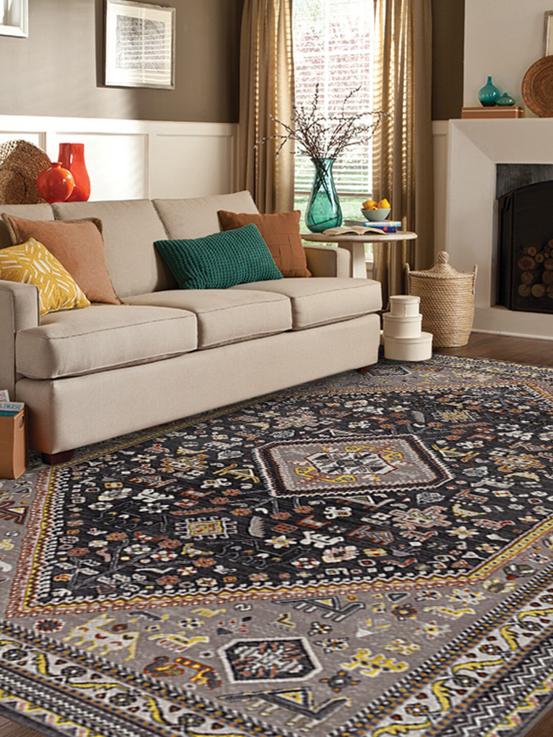 

DDecor Multi-coloured Ethnic Motifs Printed Traditional Carpet