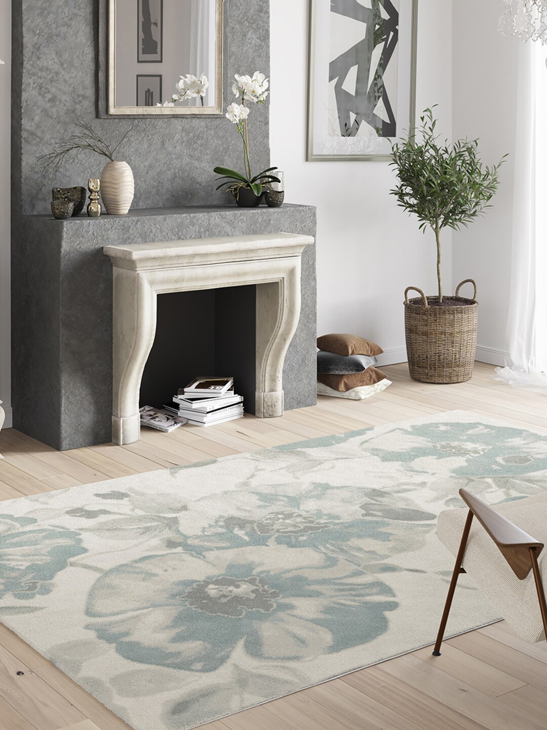 

Ddecor Turquoise Blue & Beige Floral Polypropylene Carpet