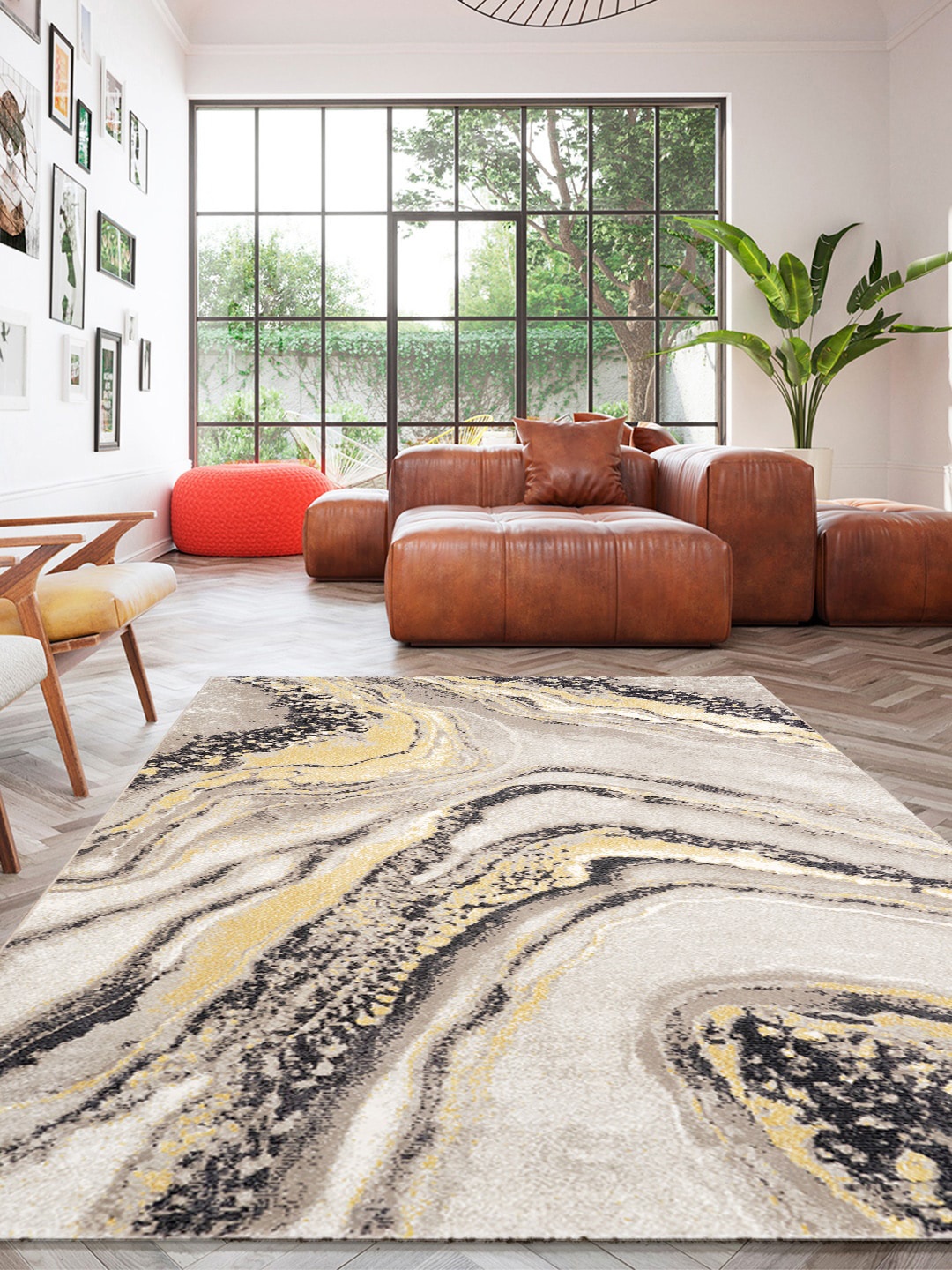 

DDecor Grey & Yellow Printed Large Carpets