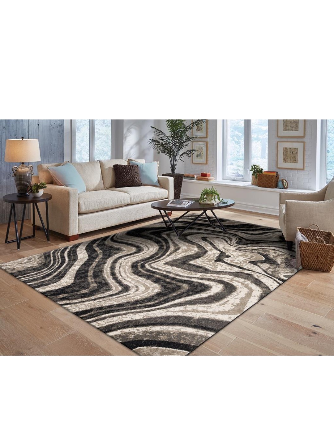 

DDecor Black & Beige Abstract Printed Light Carpet