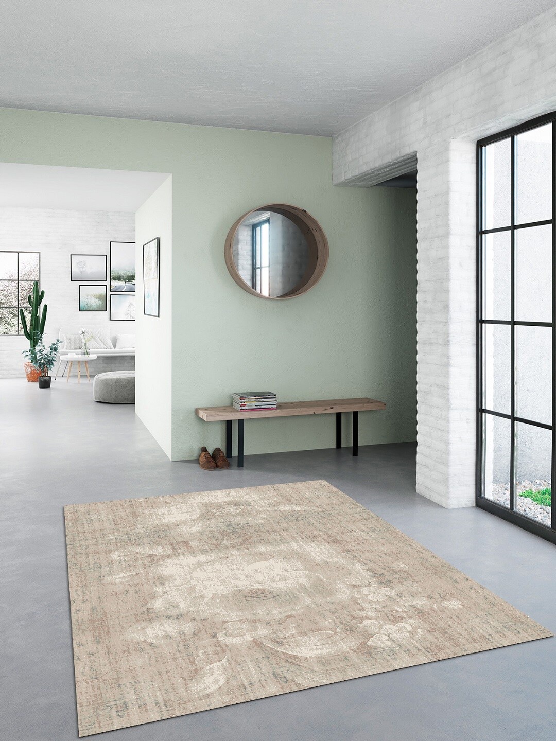 

DDecor Beige Floral Pattern Rug