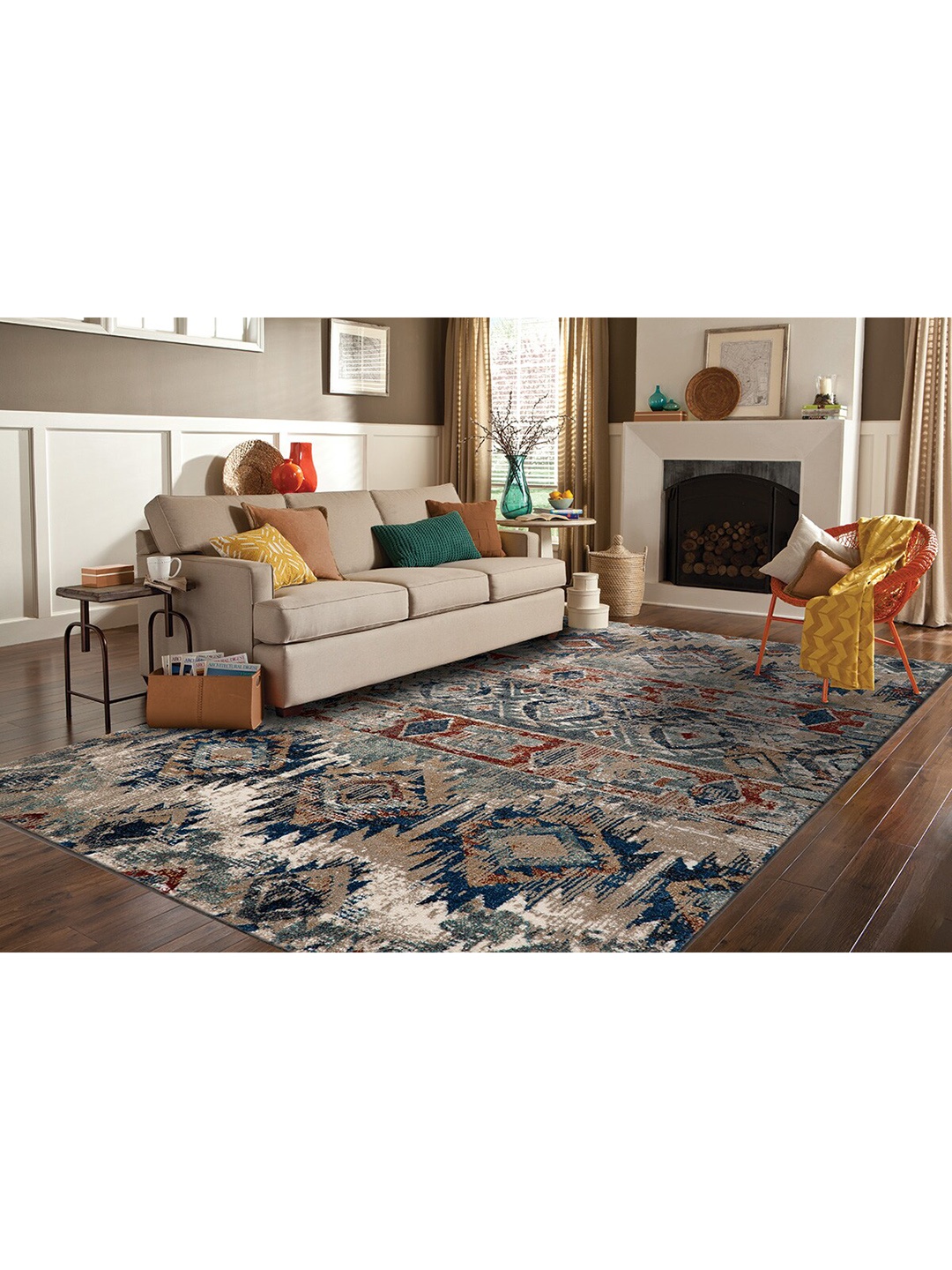 

DDecorLive Multicoloured Ethnic Motifs Rug, Multi