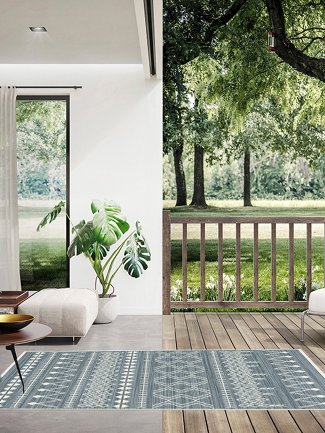 

DDecor Blue Geometric Rectangular Polypropylene Carpet