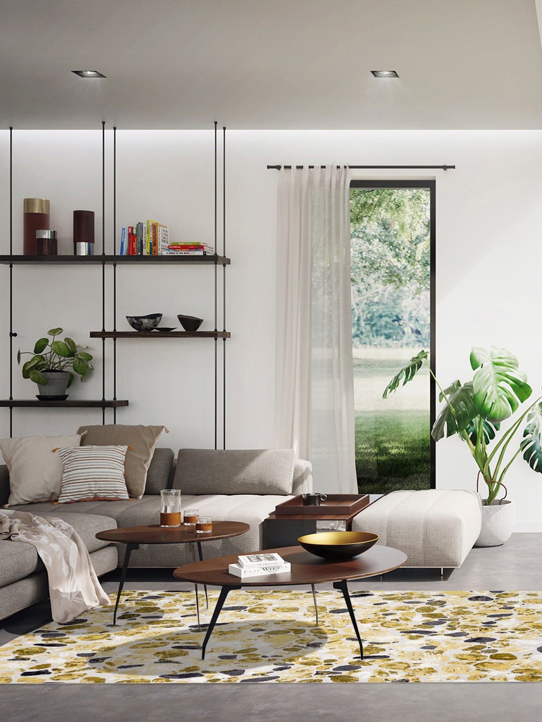 

DDecor Grey & Yellow Printed Carpets